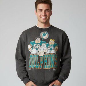 Tultex XL Dolphins Flinstones Sweatshirt Thrashed Faded Football Black Vintage